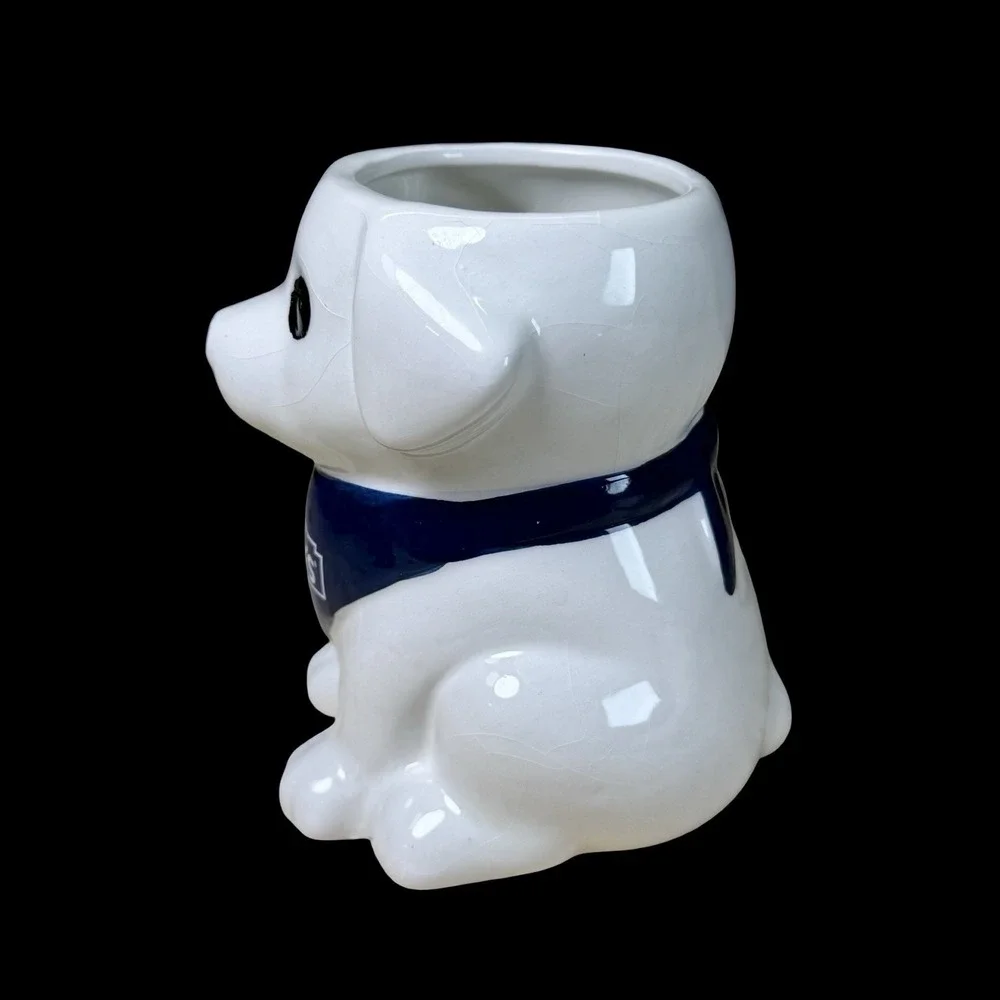 Lowe's Dog Planter Ceramic Puppy Pot Succulent Holder White Blue Decor READ
